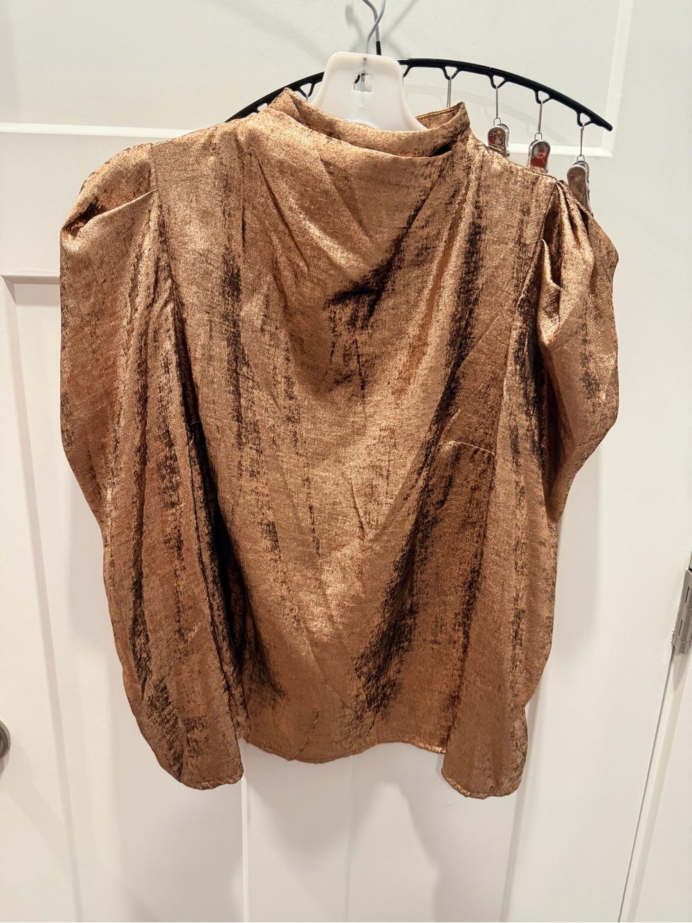 Future Collective Kahlana Barfield Brown XS Metallic Bronze Puff Sleeve Top